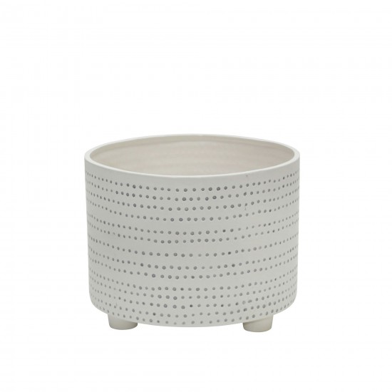 S/2 Ceramic Footed Planter W/ Dots 10/12", Ivory