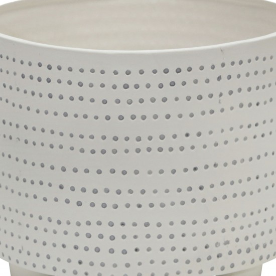 S/2 Ceramic Footed Planter W/ Dots 10/12", Ivory