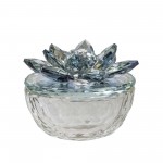 Glass Trinket Box Clear W/lt Blue Lotus Top