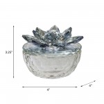Glass Trinket Box Clear W/lt Blue Lotus Top