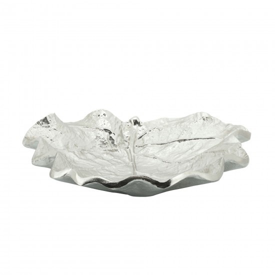 Metal, 13" Round Leaf Tray, Silver