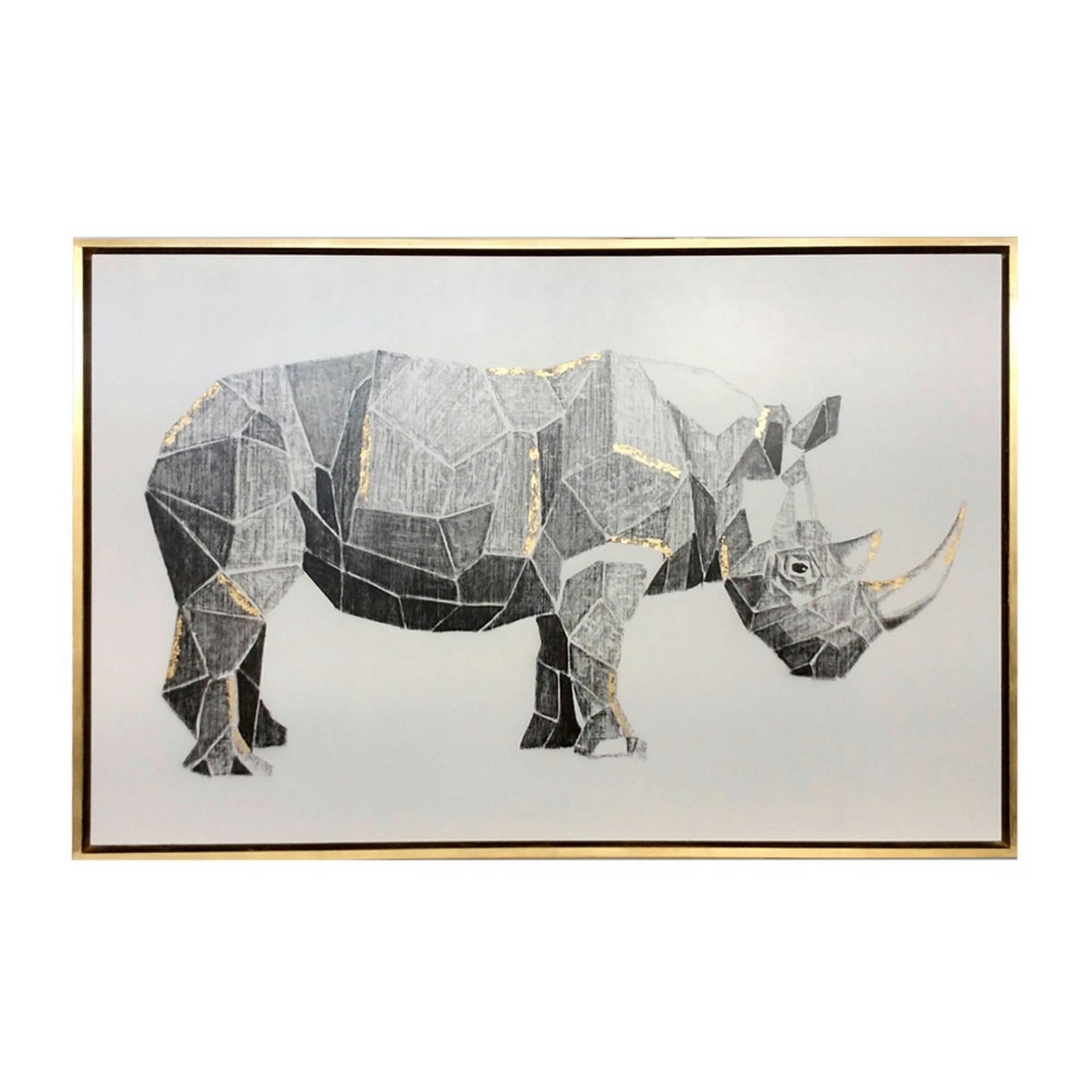 71x47, Hand Painted Charcoal Rhino W/gold Leaf 71x47, Hand Painted Charcoal Rhino W/gold Leaf