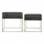 Metal, S/2 20/24" Square Planters, Black/gold