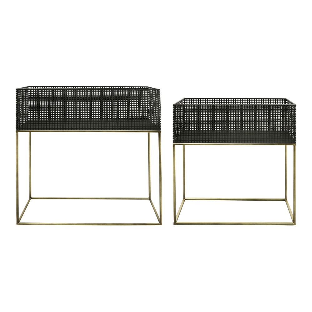 Metal, S/2 20/24" Square Planters, Black/gold