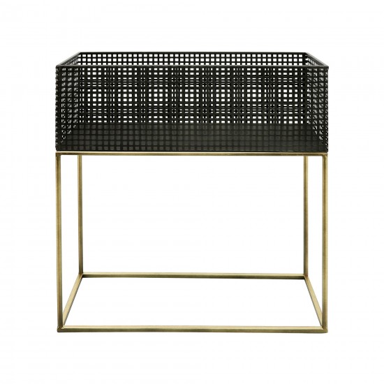 Metal, S/2 20/24" Square Planters, Black/gold