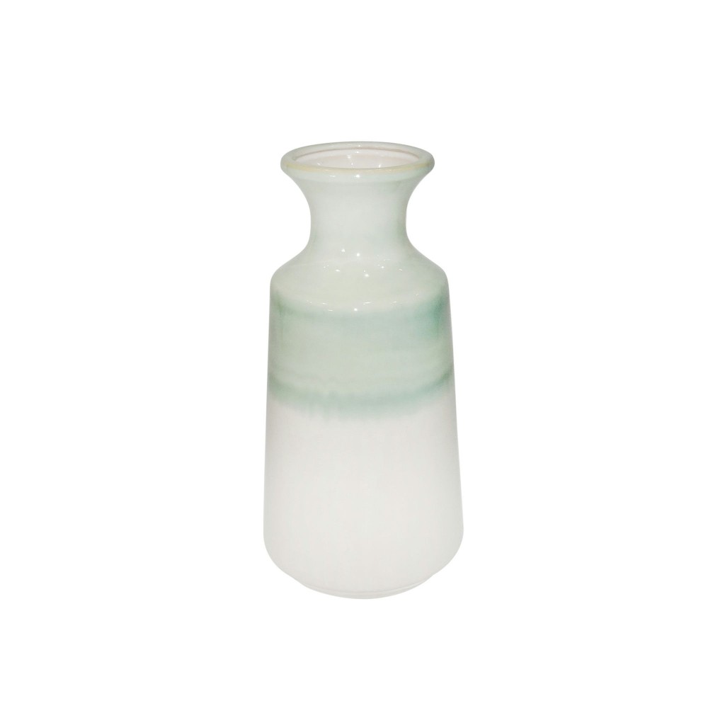 Ec Ceramic 12" Vase, Green/white