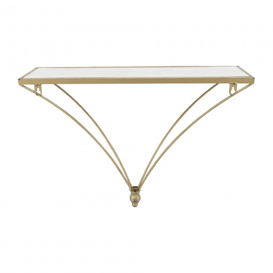 Metal/wood, 13"h Nabla Wall Shelf, White/gold