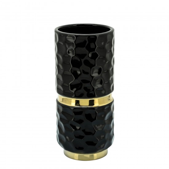 5x10"h Belted Vase, Black/gold