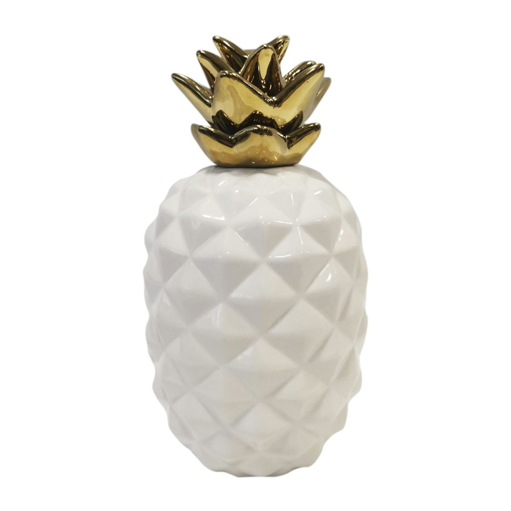 Cer, 12" Pineapple Deco, White