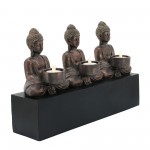 Resin, 16" 3-mini Buddhas With Base, Gold