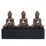 Resin, 16" 3-mini Buddhas With Base, Gold