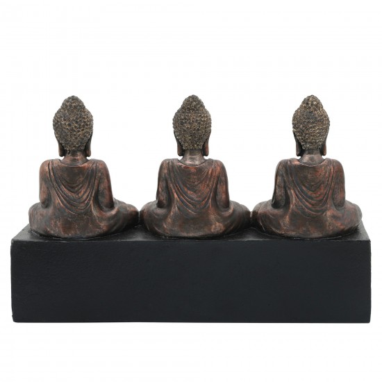 Resin, 16" 3-mini Buddhas With Base, Gold