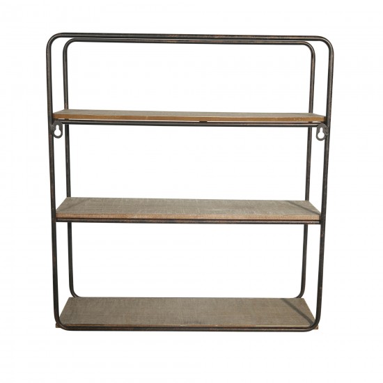Metal / Wood 3 Tier Wall Shelf, Brown