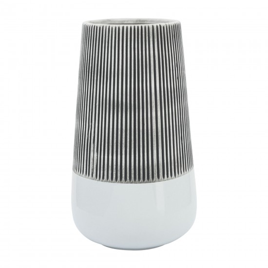 Cer,12"h Ridged Vase, Ivory