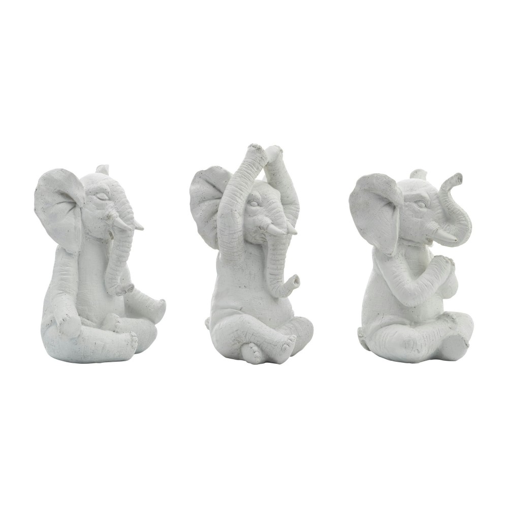 Resin, S/3, 8"h, Yoga Elephants, Wt Resin, S/3, 8"h, Yoga Elephants, Wt