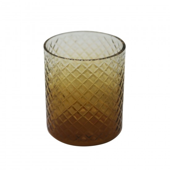 6" Cut Glass Candle Holder, Amber