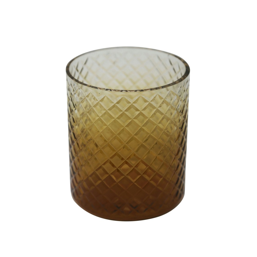 6" Cut Glass Candle Holder, Amber