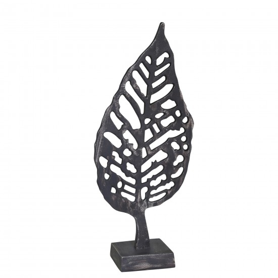 Aluminum Leaf On Stand, 18" Black Antique