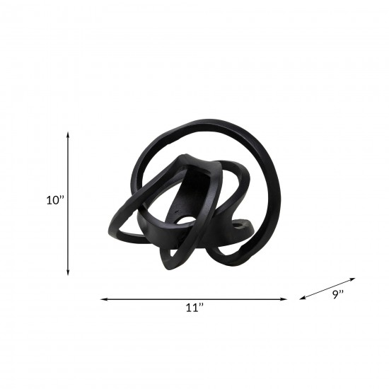 Metal 9"h Knotted Orb, Black