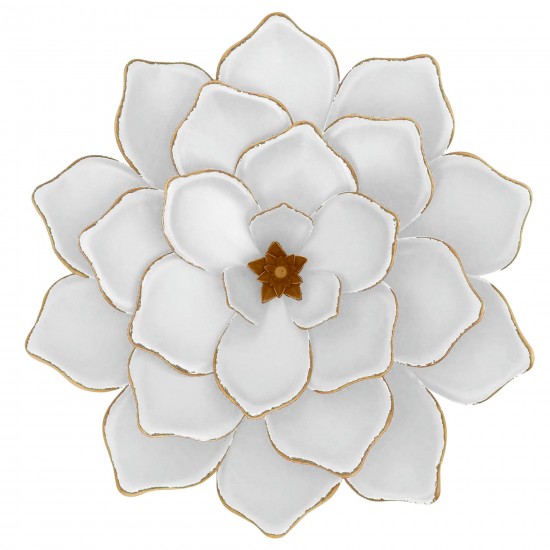 Metal 20" Multi-layer Flower Wall Deco, White/gol