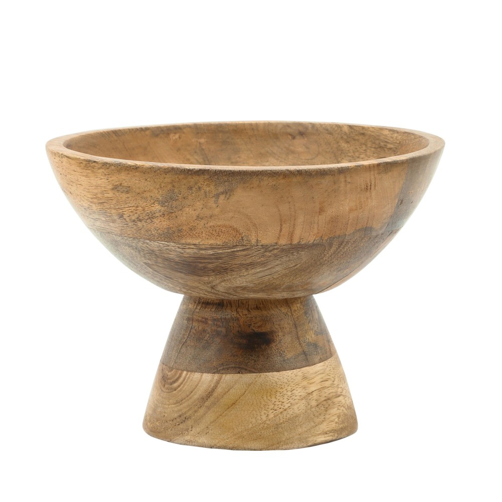 Wood, 8" Bowl W/ Stand, Light Natural