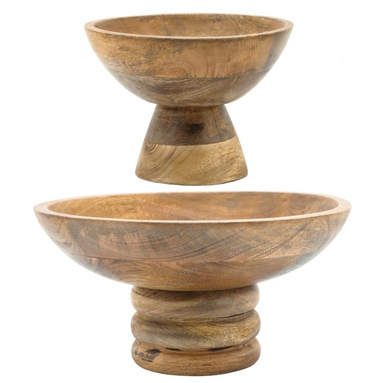 Wood, 8" Bowl W/ Stand, Light Natural