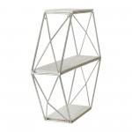 Metal/wood 3 Tier Hexagon Wall Shelf, White/silver