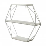 Metal/wood 3 Tier Hexagon Wall Shelf, White/silver