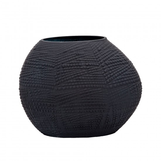 Glass 8"h Textured Vase, Black