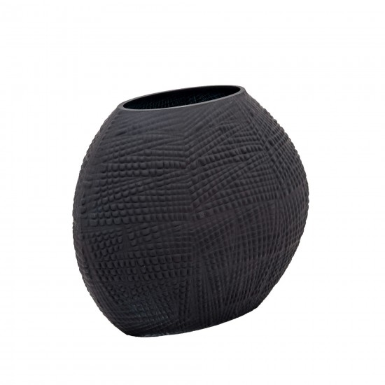 Glass 8"h Textured Vase, Black