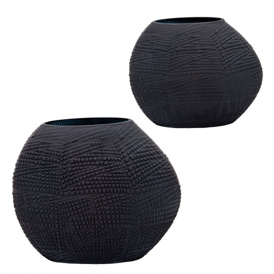 Glass 8"h Textured Vase, Black
