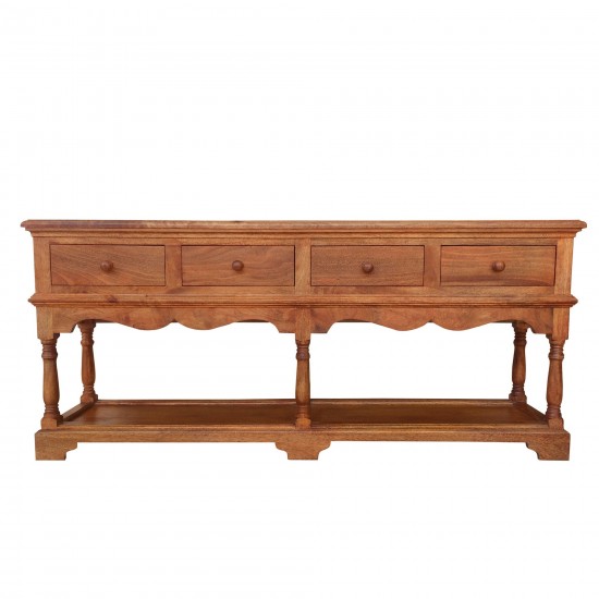 Wood, 69x30 Vintage Console Table W/ Drawers, Brow