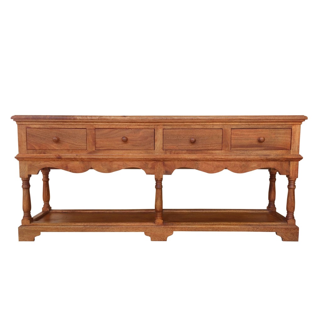 Wood, 69x30 Vintage Console Table W/ Drawers, Brow