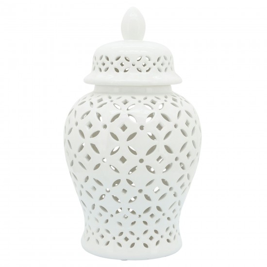 17" Cut-out Daisies Temple Jar, White