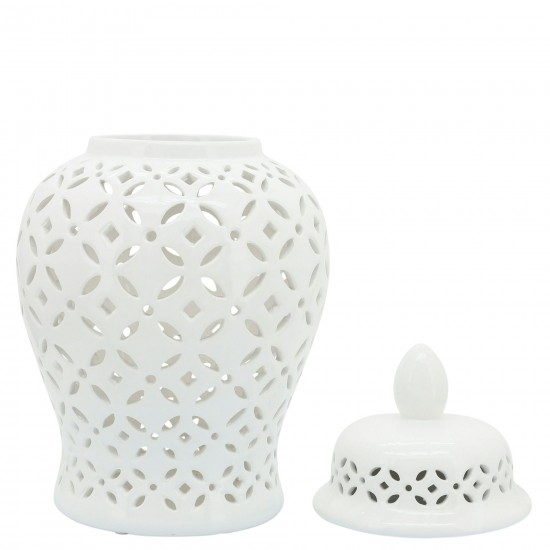 17" Cut-out Daisies Temple Jar, White