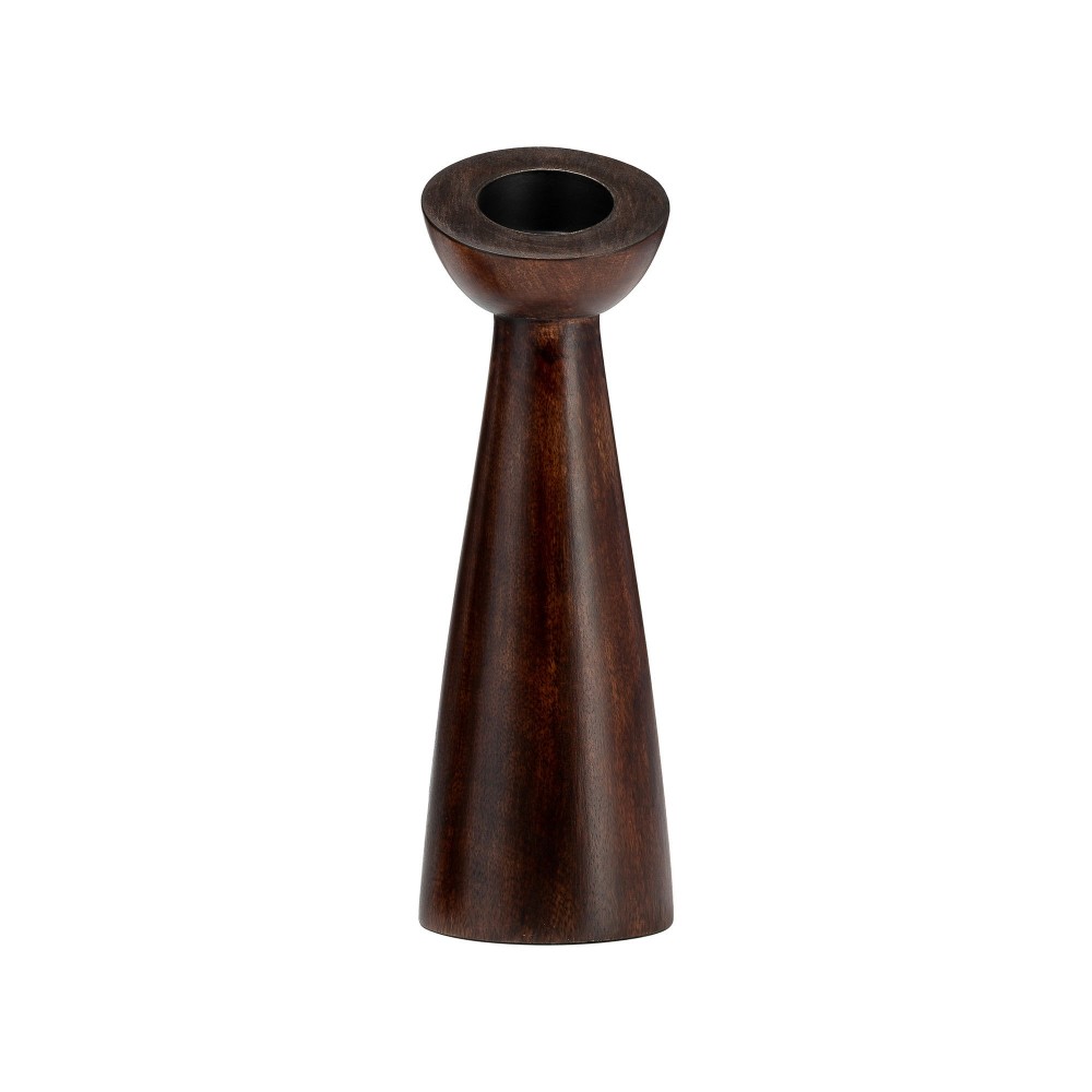 Wood, 9"h Slanted Candle Holder, Brown Wood, 9"h Slanted Candle Holder, Brown
