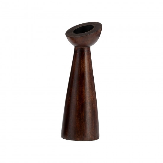 Wood, 9"h Slanted Candle Holder, Brown