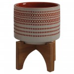 Ceramic S/2 5/8" Aztec Planter On Wooden Stand, Or