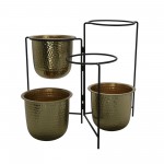 Metal 20" S/3 Hammered Planters W/ Stand, Gold