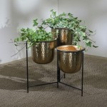 Metal 20" S/3 Hammered Planters W/ Stand, Gold