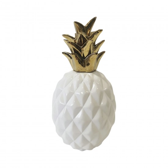 Cer, 13" Pineapple Deco, White