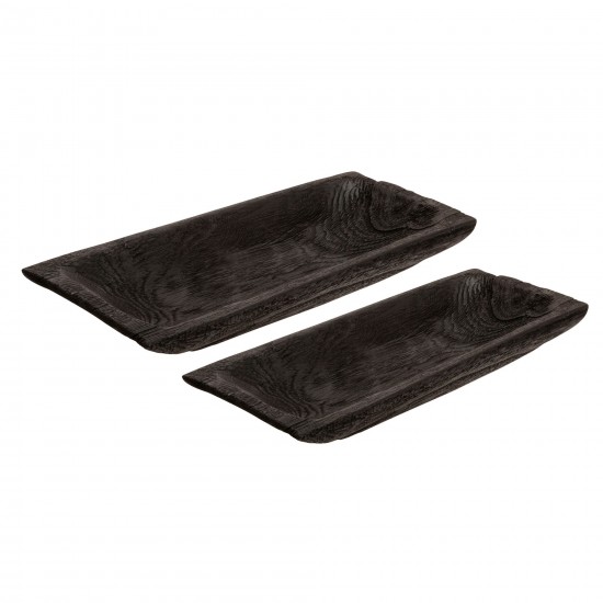 S/2 Wood 15" Rectangular Tray, Black