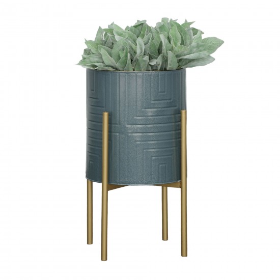 S/2 Planter On Metal Stand, Slate Blue/gold