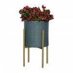 S/2 Planter On Metal Stand, Slate Blue/gold