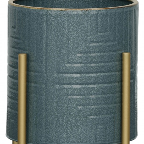 S/2 Planter On Metal Stand, Slate Blue/gold