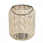 cylindrical Wicker/iron Lantern, Natural