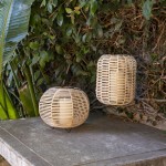 cylindrical Wicker/iron Lantern, Natural