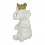 Polyresin 14"h Elephant W/ Crown, White/gold