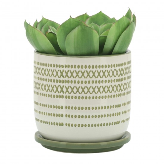 Cer, S/2 5/6" Planter W/ Saucer, Olive