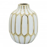 Ceramic Vase 8", White/gold